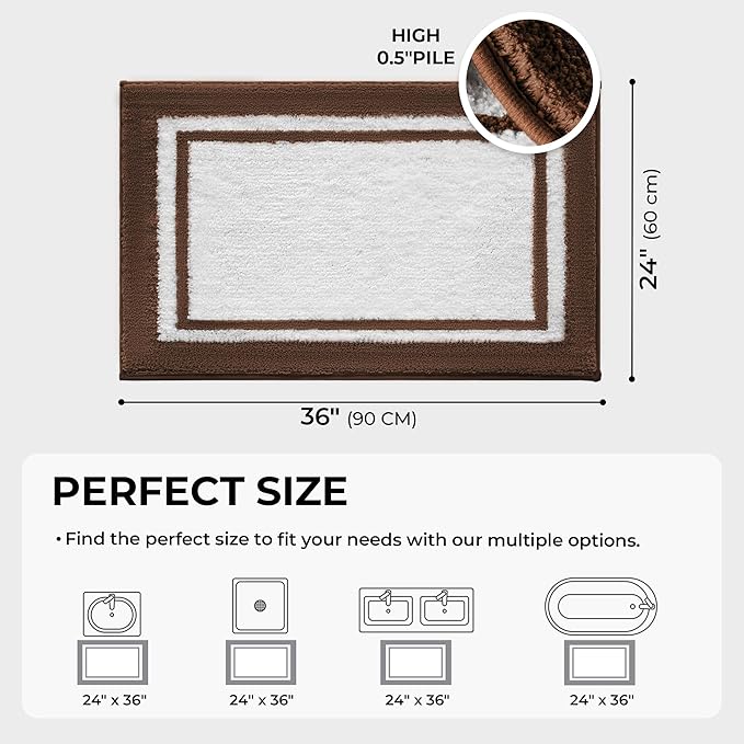 GRANNY SAYS Microfiber Bathroom Rugs Non Slip Washable, Water Absorbent Bathroom Mats for Tub, Soft Bath Mats for Bath Floor & Shower, Bath Rug, 24" x 36", Brown Bath Rugs