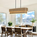 37.5 Inch Farmhouse Kitchen Island Lighting 4-Light Rectangle Dining Room Light Fixture Large Linear Chandelier with Wood Grain Finish for Dining Room Kitchen Bar Pool Table