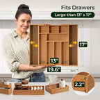 6-Piece Bamboo Drawer Organizer Set, 2.2" Deep Multi-Use Organizers for Utensils, Silverware, Cutlery, Desk, Bathroom, Junk Drawer & Makeup, Non-Slip Feet Included.