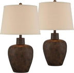 Regency Hill Glenn 27" Tall Urn Farmhouse Rustic Natural Cottage Southwestern Table Lamps Set of 2 WiFi Smart Socket Dark Terra Cotta Finish Living Room Bedroom Bedside Nightstand Fabric Shade