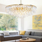 Gold Crystal Chandelier for Dining Room, 40" Modern Round Luxury Chandeliers 7-Tier 17 Lights Large Adjustable Height Ceiling Hanging Pendant Light Fixture for Living Room Bedroom Foyer