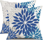 DFXSZ Blue Flower Pillow Covers 18x18 Inch Set of 2 Dark and Light Blue Colored Pillow Farmhouse Outdoor Waterproof Decor for Patio Funiture Garden Summer Floral Square Polyester Pillow Covers 002E18
