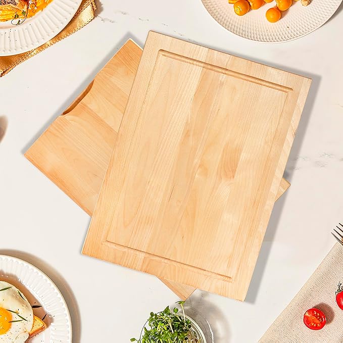 CONSDAN Wood Cutting Board for Kitchen, 16 x 12, Soild Birch Wood, Edge Grain, Chopping Board, Butcher Block with Juice Groove, Prefinished with Food-Safe Oil, 3/4" thick