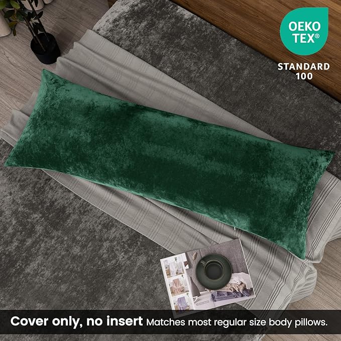 PHF Truly Velvet Zippered Body Pillowcase, No Insert, 1 Pack Ultra Soft Breathable Pillow Sham Cover with Zipper, 20"X 54" Long Luxury Cozy Warm Fuzzy Flannel, Emerald Green