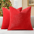 decorUhome Chenille Red Throw Pillow Covers 20x20 Inch Set of 2, Decorative Soft Couch Pillow Covers Solid Dyed Accent Velvet Farmhouse Neutral Square Christmas Pillow Cases for Sofa Bed Living Room
