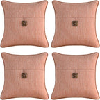 Outdoor Decorative Pillows with Coconut Button Pack of 4, 16" x 16" Outdoor Pillow Set for Couch Bed Throw Patio Sofa, Light Lotus Red