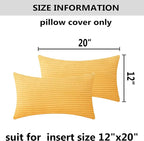 Home Brilliant 12 x 20 Fall Pillow Covers Set of 2 Plush Striped Corduroy Velvet Rectangular Throw Pillow Covers for Chair Couch Winter Decor Lumbar Pillows, 12 x 20 inch, Sunflower Yellow
