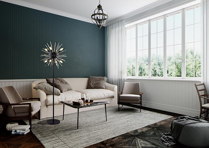 Wellmet Black Floor Lamp for Living Room, Mid Century Modern Floor Lamps for Bedroom, 65.3 Inch Tall Unique Metal Floor Lamp for Corner Decorative, Globe Shade