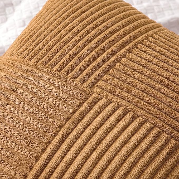 MIULEE Brown Corduroy Pillow Covers Pack of 2 Boho Decorative Spliced Throw Pillow Covers Soft Solid Couch Pillowcases Cross Patchwork Textured Cushion Covers for Living Room Bed Sofa 18x18 inch