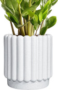 Ceramic Planters for Indoor Plants - 7.6 Inch Ceramic Plant Pots Outdoor, Round Flower Pots with Drainage Hole, Fluted Modern Planter, Room House Decor, Gifts for Plant Lovers, White
