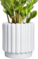 Ceramic Planters for Indoor Plants - 7.6 Inch Ceramic Plant Pots Outdoor, Round Flower Pots with Drainage Hole, Fluted Modern Planter, Room House Decor, Gifts for Plant Lovers, White
