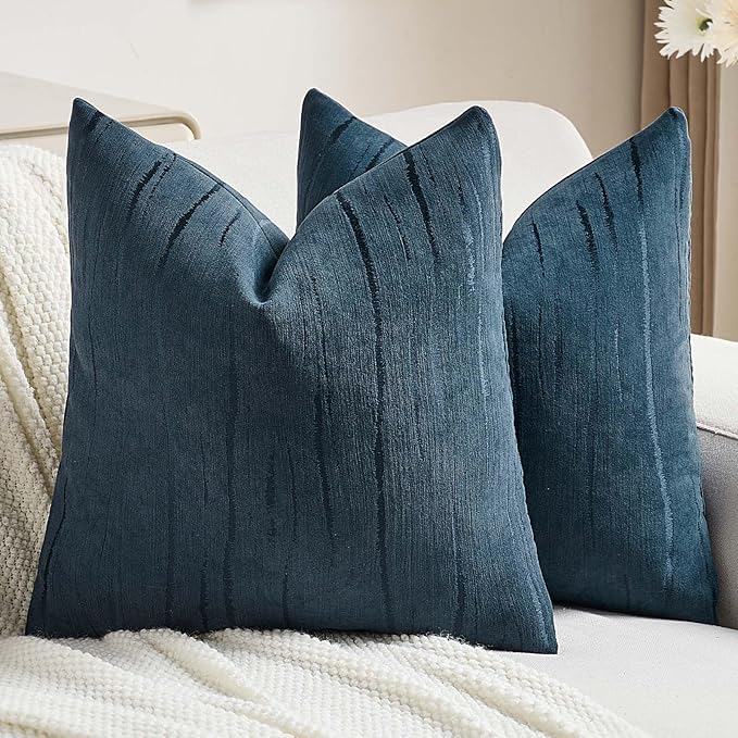 FUTEI Navy Blue Chenille Decorative Throw Pillow Covers 26x26 Inch Set of 2,Soft Embossed Striped Textured Euro Pillow Shams,Modern Home Decor for Couch Bed Living Room