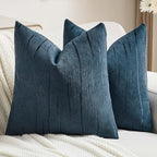 FUTEI Navy Blue Chenille Decorative Throw Pillow Covers 26x26 Inch Set of 2,Soft Embossed Striped Textured Euro Pillow Shams,Modern Home Decor for Couch Bed Living Room