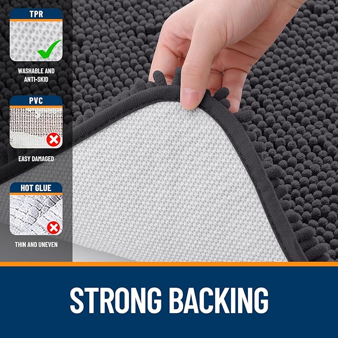 OLANLY Bathroom Rugs 34x21, Extra Soft Absorbent Chenille Bath Rugs, Rubber Backing Quick Dry, Machine Washable Bath Mats for Bathroom Floor, Tub and Shower, Home Decor Accessories, Dark Grey