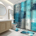 Lnond 4Pcs Bathroom Shower Curtain Sets with Rugs,Turquoise Abstract Painting Bathroom Sets with Shower Curtain and Rugs and Accessories