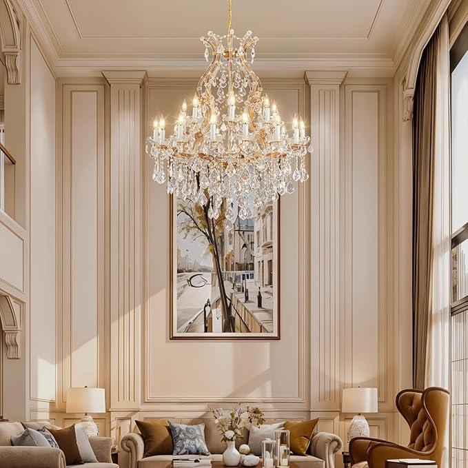 Modern Crystal Chandeliers, Gold Candle Chandelier -Luxury Chandelier Lighting Fixtures for Dining Room, Foyer, Staircase Hallway Living Room Entryway, 12 Lights