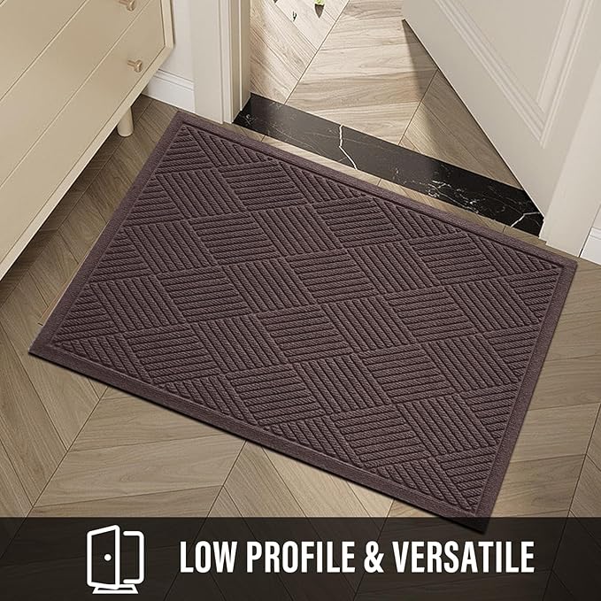Sturdy Front Door Mat, Absorbent Muddy Dirt Resist Welcome Door Mats Outdoor Indoor, Stain and Fade Resistant, Non-Slip Rubber Backing Low Profile Doormat for Entryway, 60×36, Coffee
