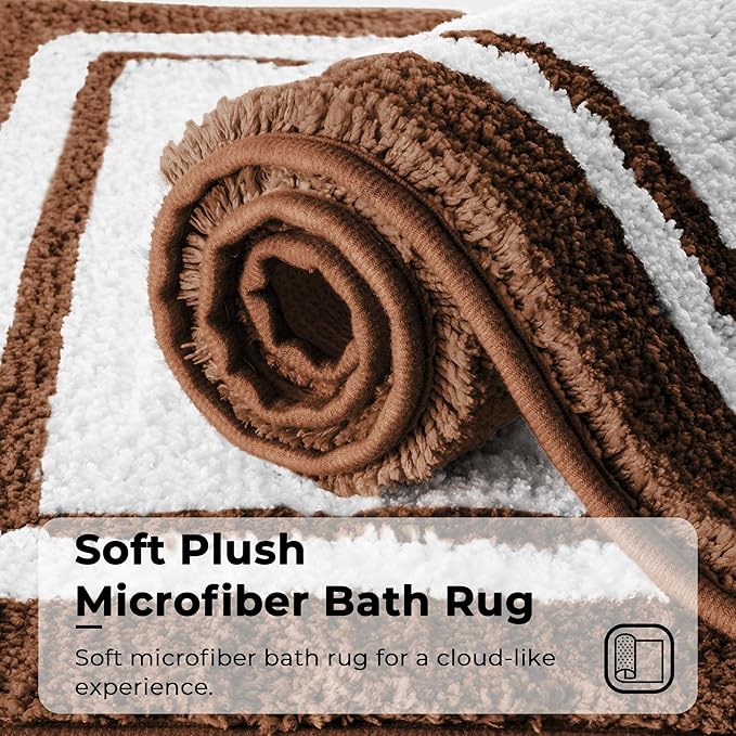 GRANNY SAYS Microfiber Bathroom Rugs Non Slip Washable, Water Absorbent Bath Mats for Tub, Soft Bath Mats for Bathroom Floor & Shower, Bath Rug, 16" x 24", Brown Bath Rugs