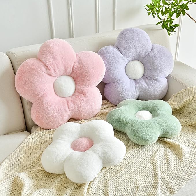 Flower Pillows, Soft Flower Shaped Pillow with Home Decorative for Couch Chair Bed,Flower Floor Throw Pillows for Adults Bedroom Living Room (Pink, 15 Inches)