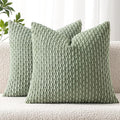 MIULEE Pack of 2 Decorative Throw Pillow Covers 24x24 Inch Soft Boho Striped Textured Corduroy Pillow Covers Modern Farmhouse Home Decor for Couch Bed Sofa Living Room Sage Green