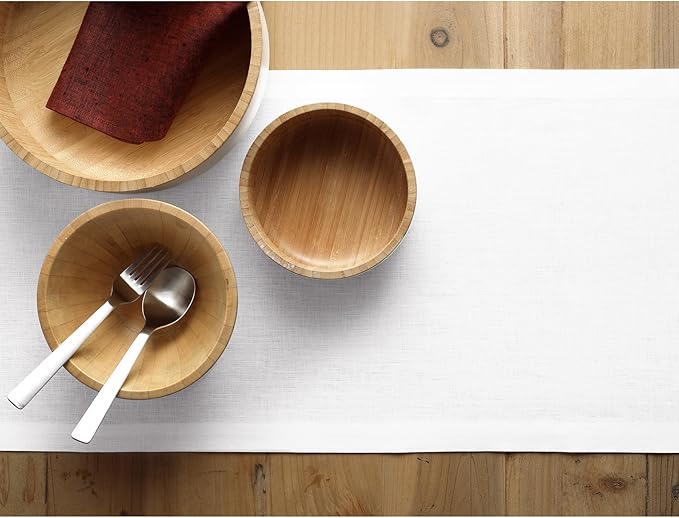 Solino Home Linen White Table Runner 60 Inches - 100% Pure Linen Short Table Runner 14 x 60 Inch Ideal for Dresser and Coffee Tables - Fall, Autumn, Halloween, Thanksgiving, Christmas - Fete