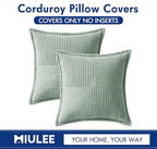 MIULEE Decorative Throw Pillow Covers for Couch Bed Livingroom 18x18 Inch Set of 2 Greyish Green Boho Accent Throw Pllows Broadside Striped Patchwork Soft Corduroy Summer Pillowcases