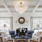 Longree Nordic Bubble Ball Swirled Glass Ceiling Lights Fixture, Dia 24 inch Gild Brass and Clear Blown Glass Small Chandelier for Bedroom Study Bathroom