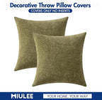 MIULEE Pack of 2 Couch Throw Pillow Covers 20x20 Inch Soft Olive Green Chenille Pillow Covers for Sofa Living Room Solid Dyed Pillow Cases