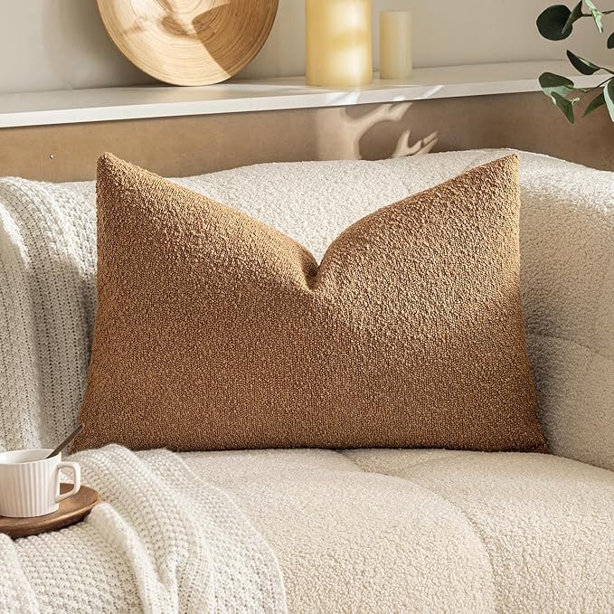 MIULEE Textured Boucle Throw Pillow Cover Brown Accent Solid Lumbar Pillow Case Decorative Vintage Soft Pack of 1 Couch Cushion Mid Century Chair Sofa Bedroom Livingroom Home Decor,24x16 Inch