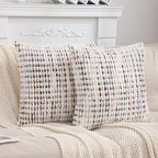 LUOYEHK Boho Throw Pillow Covers 20x20 Inch Set of 2 Farmhouse Neutral Pillow Covers Chenille Tufted Pillowcase for Couch Sofa Bed Living Room, Brown White