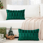 OTOSTAR Set of 2 Xmas Soft Plush Short Wool Velvet Decorative Throw Pillow Covers Rectangular Luxury Style Cushion Case Pillow Shell for Sofa Bedroom Christmas Tree Green, 12x20 Inch