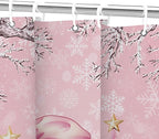 Pink Christmas Snowman Shower Curtain, Cute Winter Snowflake Snowman Pine Tree Decoration Xmas Shower Curtain for Bathroom, Farmhouse Christmas Holiday Fabric Bath Curtain Set with Hooks 72"X72"