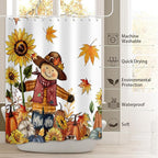 Scarecrow Pumpkin Harvest Shower Curtain, Autumn Thanksgiving Home Decor Fall Bathroom Curtain Set - 72x72 Inch Waterproof Polyester Fabric with Hooks