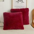 XeGe Faux Fur Throw Pillow Covers, Luxury Fluffy Plush Pillow Shams, Shaggy Decorative Pillow Cushion Cover for Sofa Bed Couch with Zipper Closure, Pack of 2 (18''x18'', Red)