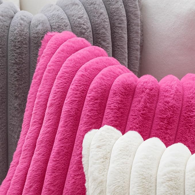 MIULEE Faux Fur Decorative Throw Pillow Covers 16x16 Inch Set of 2, Retro Vintage Boho Home Decor Soft Plush Couch Pillows Cozy Fluffy Cushion Covers for Sofa Bed Hot Pink