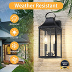 15" Black Outdoor Wall Lantern 2-Light, Outside Modern Wall Sconce Light Fixture, Industrial Porch Light Wall Mount with E12 Sockets, Waterproof Exterior Lamp Lighting, Black