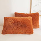 XeGe Faux Fur Fluffy Pillow Cases, Plush Shaggy Pillow Shams, Ultra Soft Furry Pillow Covers, Velvet Fuzzy Decorative Pillowcases for Bed Couch Sofa Zipper Closure, Set of 2 (King, Burnt Orange)