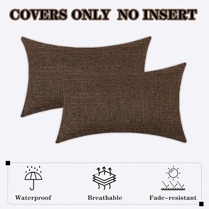 Kevin Textile Pack of 2 Outdoor Waterproof Throw Pillow Covers Decorative Square Outdoor Checkered Pillows Cushion Case Patio Pillows for Couch 12x20 inches 30x50 cm Brown