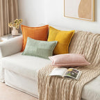MIULEE Burnt Orange Fall Decorative Throw Pillow Covers for Couch Bed Livingroom 20x20 Inch Set of 2 Boho Accent Throw Pllows Broadside Striped Patchwork Soft Corduroy Pillowcases