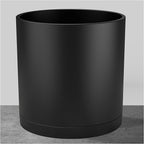 FaithLand 10-Inch Modern Cylinder Planter, Thick-Walled Plastic Plant Pot with Drainage Holes and Detachable Saucer, Matte Black, Ideal for Indoor & Outdoor Plants Flowers