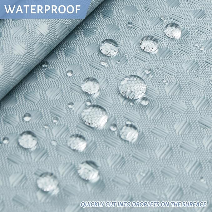 Extra Long Waterproof Bath Curtain 71x84 Fabric,Cloth Shower Liner with 12 Snap Buttons, Magnetic Hem with Fog Blue Waffle Weave Texture,No Hook Hotel Grade Machine Washable Curtain,Top Sheer Window.