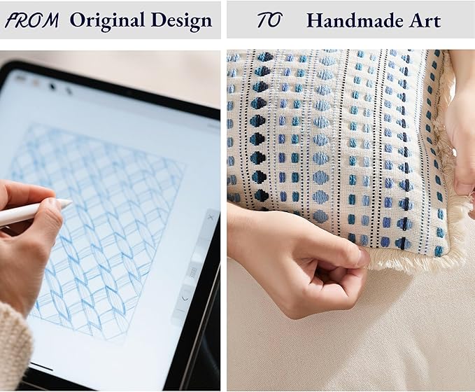 Decorative Pillow Covers Set of 2, Boho Farmhouse Couch Throw Pillows with Tassels, Textured Small Dot Pattern Cushion Cases for Sofa Living Room Home Decor (Blue, 18" x 18" (Pack of 2))