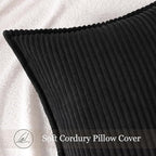Mecatny Corduroy Throw Pillow Covers 18x18 Set of 2, Neutral Decorative Soft Boho Couch Pillow Covers with Broadside for Sofa Living Room, Black