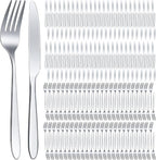 Nuenen 150 Pcs Stainless Steel Set Include 75 Dinner Forks and 75 Knives, Metal Steak Knives Forks Flatware Tableware Cutlery Set for Home Restaurant Hotel, Mirror Polished, Dishwasher Safe (Silver)