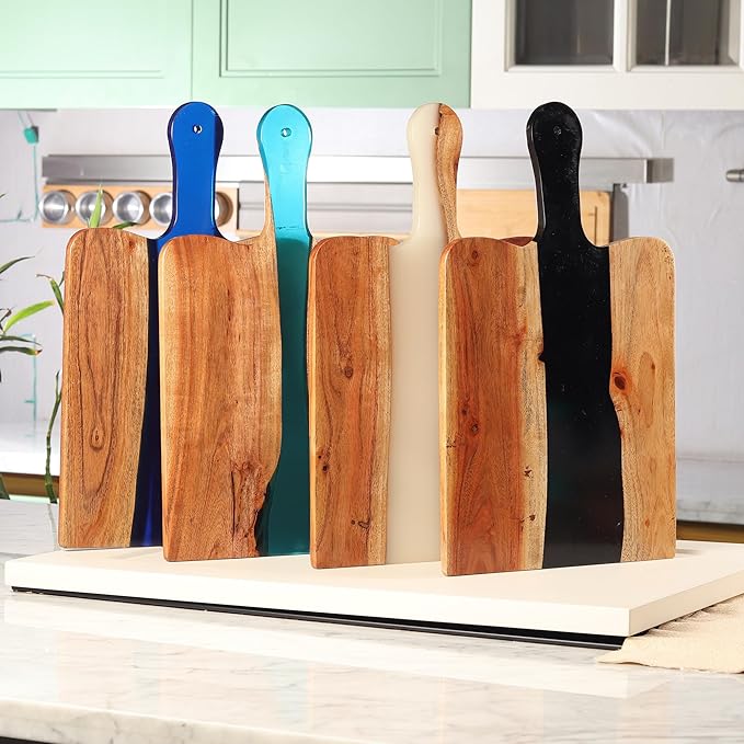 Acacia Wood & Epoxy cheese board | 16.5x10 inch | Use as serving platter tray for dishes, food, charcuterie, appetizers, Snacks | Cutting Board for fruits and vegetables | (Black)
