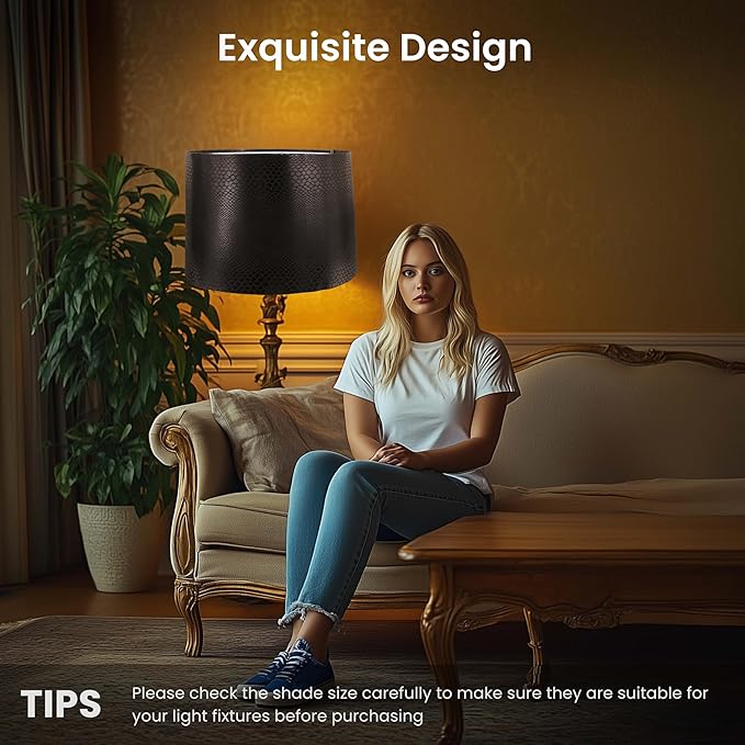 ALUCSET Lampshades Set of 2, Drum Lamp Shades 13" Top × 13" Bottom × 10" High, Imitation Crocodile Leather Lampshade Replacement for Table and Floor Lamps Easy Assembly Required Harp Holder Included