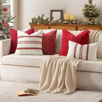MIULEE Set of 2 Christmas Red Boho Decorative Pillow Covers 20x20 Inch Farmhouse Rustic Couch Throw Pillows Modern Cotton Cushion Covers Retro Cute Macrame Woven Home Decor for Bed Sofa Chair
