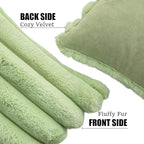 Neelvin Green Faux Fur Cozy Soft Striped Decorative Throw Pillow Covers 16x16 inch Set of 2,Velvet Pillowcase Cushion Case for Sofa Couch