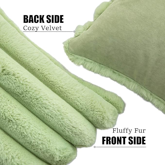 Neelvin Green Faux Fur Cozy Soft Striped Decorative Throw Pillow Covers 16x16 inch Set of 2,Velvet Pillowcase Cushion Case for Sofa Couch