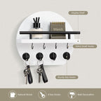 Nekon Key Holder for Wall - 9.8 Inch Apartment Wall Decor with Shelf and 8 Key Hooks, Circular Wood Key Hanger for Home Decor (White)